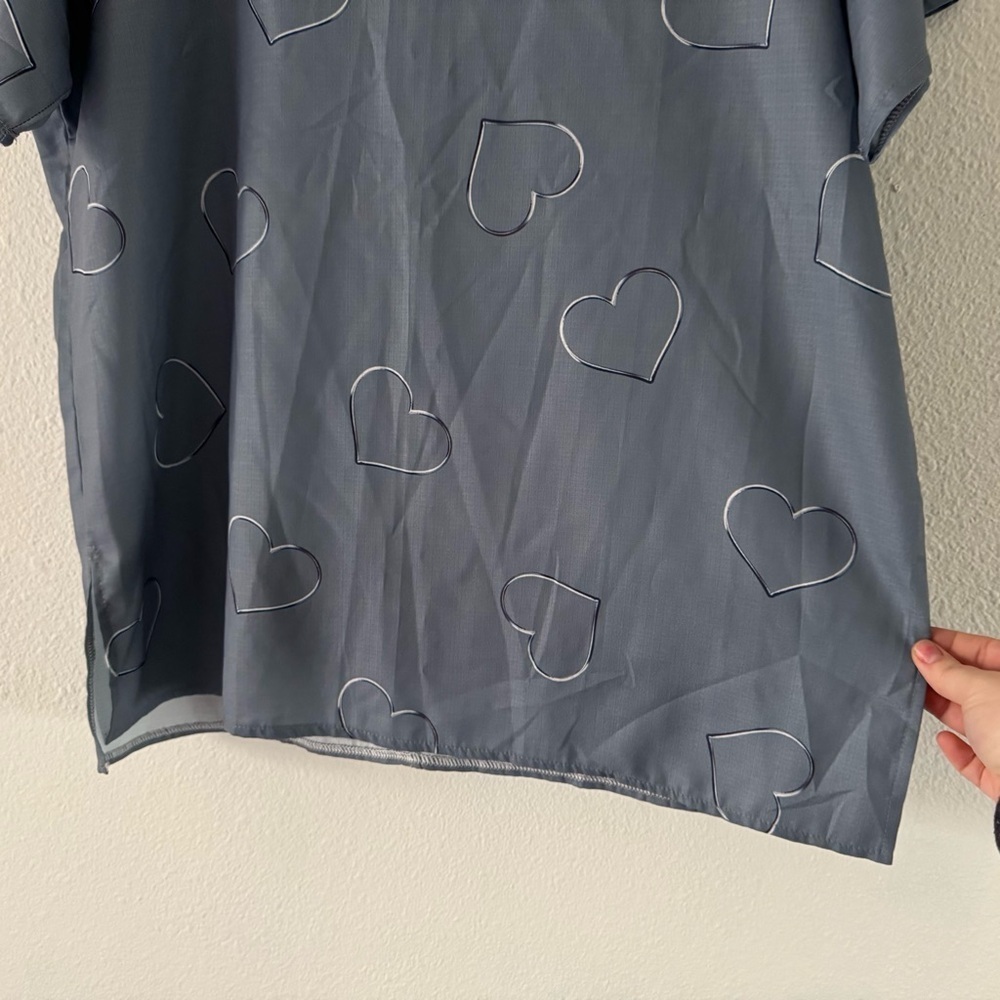 Boatneck Heart Patterned Top Relaxed Short Sleeve Blouse Basic 2XL Plus Size - Picture 4 of 10